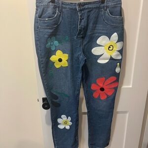 Floral Print Blue Jeans